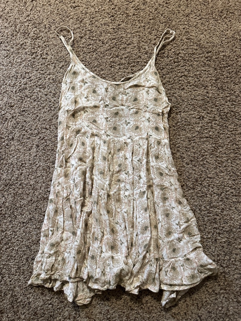 Light Cream Floral Spaghetti Strap Summer Dress